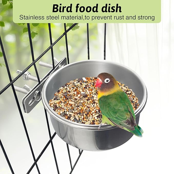 Tfwadmx 2 Pcs Bird Feeding Dish Cups,Parrot Food Bowl Clamp Holder Coop Cup Bird Cage Water Bowl for Parakeet African Greys Conure Cockatiels Lovebird Budgie Chinchilla