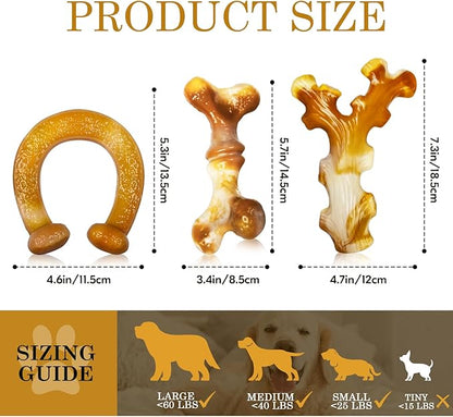 Heavy Duty Chew Toys 3 Pack for Aggressive Chewers - Dog Toys for Large Dogs, Teeth Cleaning & Boredom Relief, Long-Lasting Mental Stimulation Puppy Chews