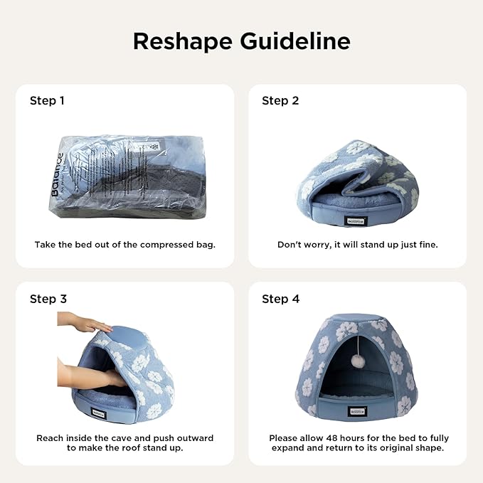 BALANCE Cat Beds for Indoor Cats, 2-in-1 Cat Bed Cave with Anti-Slip Bottom and Ultra-Soft Plush, Cozy Cats House Tent for Kittens and Small Dogs, 21 Inches, Blue