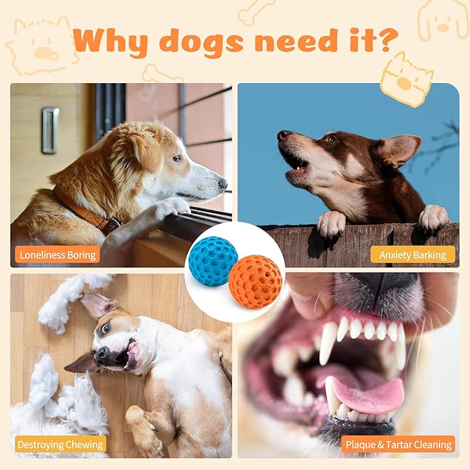 HIPPIH Indestructible Squeaky Dog Toys, Interactive Dog Balls 2 Pack, Chew Toys for Aggressive Chewers, Natural Rubber Puppy Toy for Large/Medium Dogs, Tough Puppy Teething Toy, Relieve Anxiety