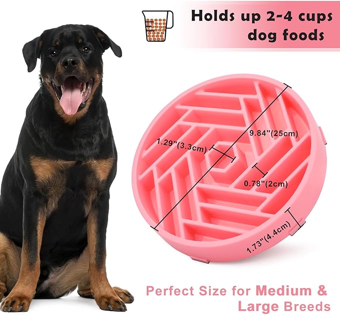 TOBYTO Slow Feeder Dog Bowls Large Medium Breed,Anti-Choking Slow Eating Dog Food Bowl,Non Slip Pet Slower Food Feeding Bowls Large Puzzle Slow Feeder Bloat Stop Maze Dog Dishes,Pink