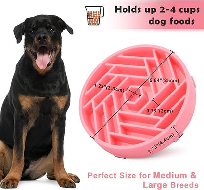 TOBYTO Slow Feeder Dog Bowls Large Medium Breed,Anti-Choking Slow Eating Dog Food Bowl,Non Slip Pet Slower Food Feeding Bowls Large Puzzle Slow Feeder Bloat Stop Maze Dog Dishes,Pink