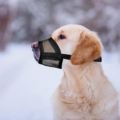Evollax Dog Muzzle for Large Dogs - Air Mesh Muzzle for Large Sized Dog | Adjustable No Bark Dogs Muzzles for Scavenging Licking & Chewing | Prevent Biting | L 7.9'' - 9.4''