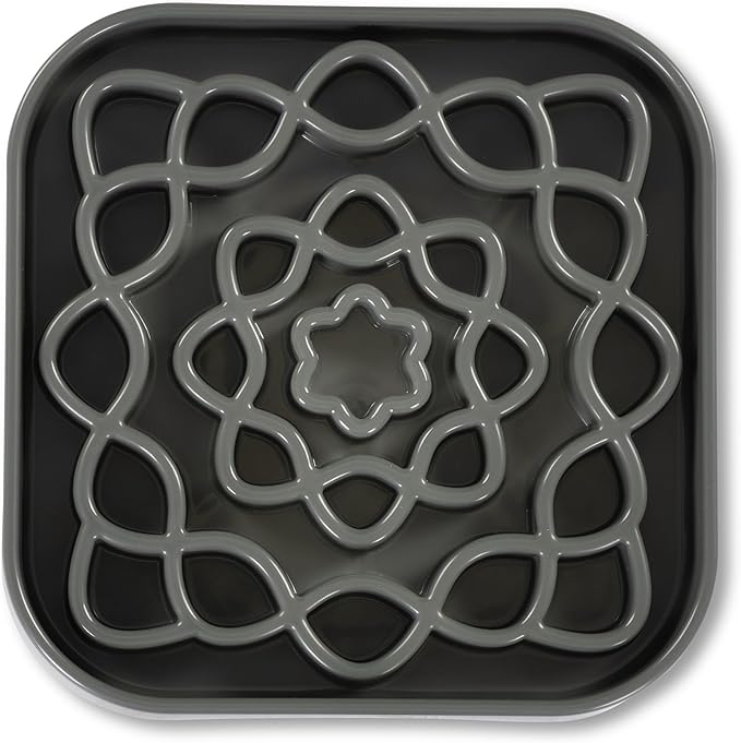 Messy Mutts and Cats Interactive Square Slow Feeder | Cool Grey (2 Cup) | 8” x 8” Square Puzzle Slow Feeder for Dogs/Cats | Enrichment Food Dish for Slow Eating, Bloating