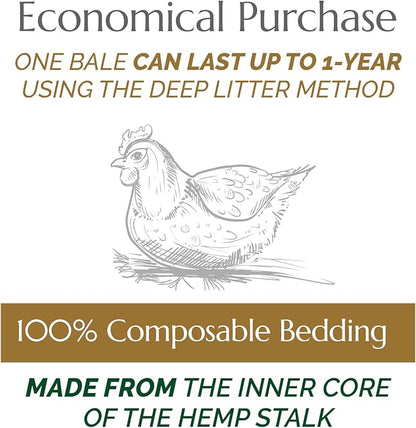 AubiChick High Grade French Hemp Bedding, 44lb (400L) Jumbo Bulk Bag for Chickens, Ultra Absorbent, Designed for Chicken Coop Bedding and Comfort of Birds, Poultry, Hairless Pets, Easy Manure Removal