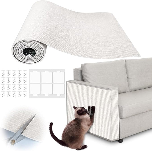 Cat Scratch Furniture Protector - 40" x 13.8" Trimmable Self-Adhesive Cats Claws Scratch Pads, DIY Cat Climbing Couch Protector for Scratch Post Cat Tree Replacement Indoor (Cream White)