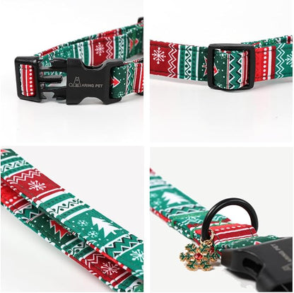 ARING PET Christmas Dog Collar, Cute Red Green Folk Cotton Pet Collars with Quick Release Buckle for Puppy Small Medium Large Boy Girl Dogs-XL