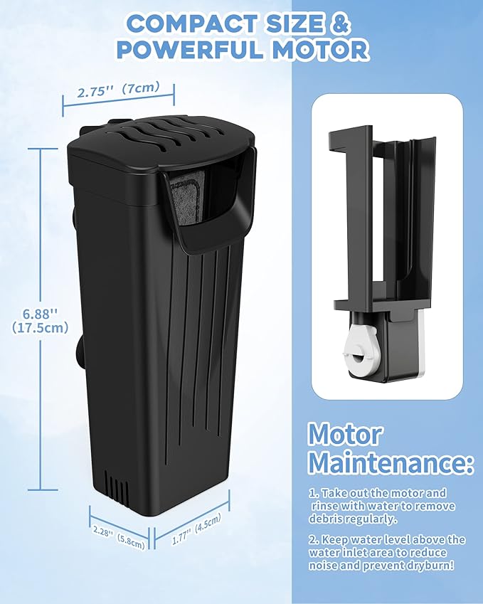Aquarium Filter(3.5W), Fish Tank Filter, Turtle Tank Filter, Low-Water Filter for Small Fish Tank, Reptile Tank Up to 15Gallon, with 2 Cartridges(Black)