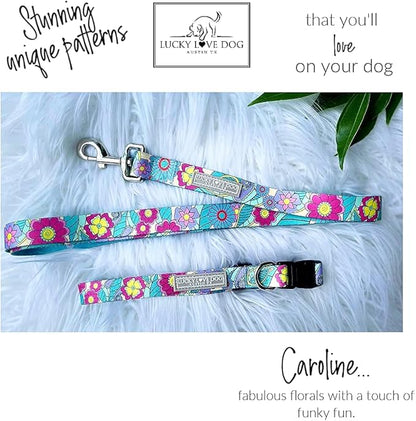 Lucky Love Dog Collar and Leash Combo, Cute Collar and Leash Set for X-Small Female Dogs, Part of Purchase Donated to Rescue (XS, Caroline, Combo)