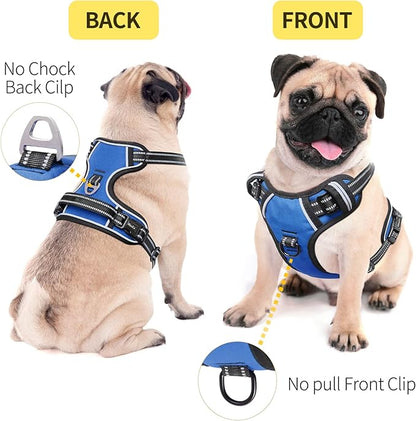 HEELE Dog Harness, No Pull Adjustable Padded Reflective Harness for Small Medium Large Dogs with Handle for Walking Training, Blue, M