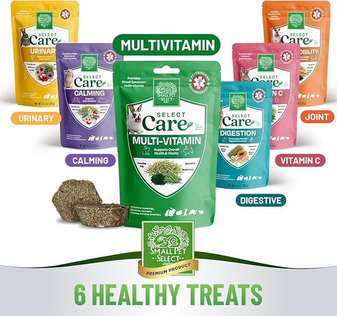Small Pet Select - Select Care Multivitamin Support Supplement, Natural High Fiber Timothy Hay Based Treats for Rabbits, Guinea Pigs, Hamsters, Other Small Animals, 4.2 oz