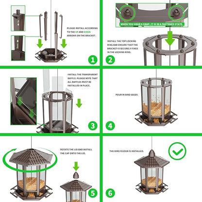 Birdream 2 Pack Bird Feeders for Outdoor, Retro Pagoda Design Fun Installation, Garden Gifts Hanging Bird Feeders for Garden Yard Outside Decoration Bird Watchers - Brown