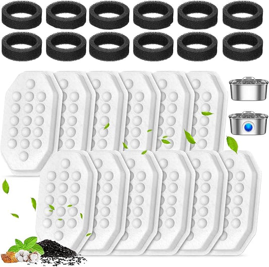 Cat Water Fountain Filters Pre-Filter Sponges for 3.2L/108oz Automatic Pet Fountain Dog Water Fountain (8 Filters& 8 Sponges)