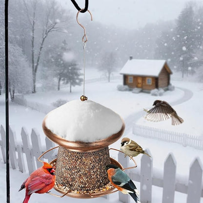 IWNTWY Bird Feeder, Heavy Duty Metal Bird Feeders for Outdoor Hanging, Cute Mushroom Shape 3.5 LB Large Capacity Wild Birdfeeder for Outside Garden Yard (Brown)