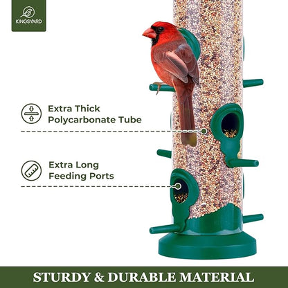 Kingsyard 2 Pack Tube Bird Feeders for Outdoors Hanging, Premium Hard Plastic Bird Feeder with 6 Feeding Ports, Weatherproof & Steel Hanger, Attracting for Wild Birds (Green)