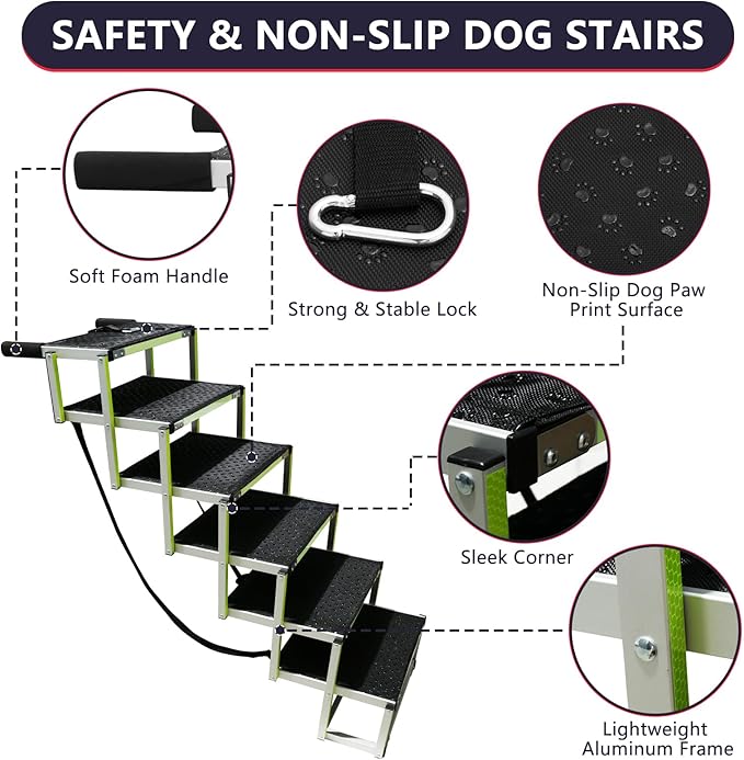 PENSUN Dog Ramps for Small & Big Dogs Portable Folding Pet Stairs with Nonslip Surface Foldable Truck Ramp Stairs for Car, SUV and Trucks, Supports Up to 250LBS, 6 Steps