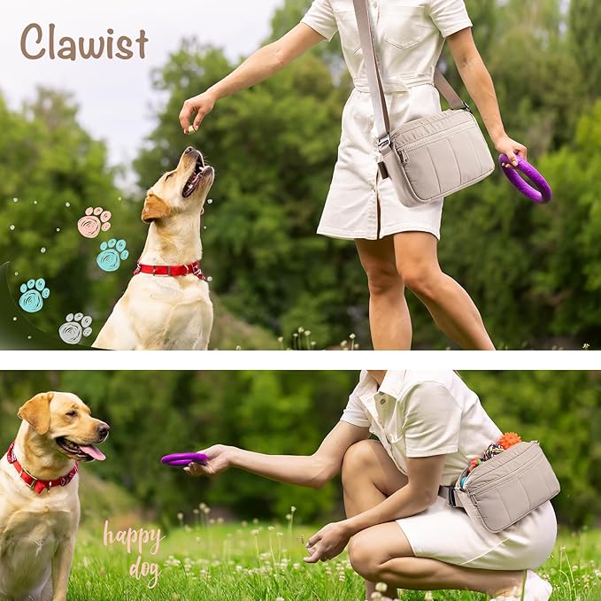Fashion Dog Treat Pouch with Clicker Stylish Crossbody Dog Walking Bag, 3-in-1 Dog Training Treat Pouch with Removable Waterproof Liner, Treat Holder Waist Bag for Puppy Training & Daily Walks