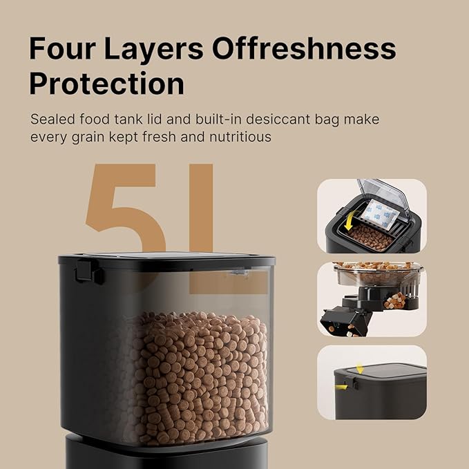 DUDUPET Automatic Cat Feeder, 5G WiFi APP Control Automatic Pet Feeder, 5L Cat Dry Food Dispenser with Remote Feeding,10 Meals Programmable 1-15 Portion Control Auto Dog Feeders for Cats,Puppy