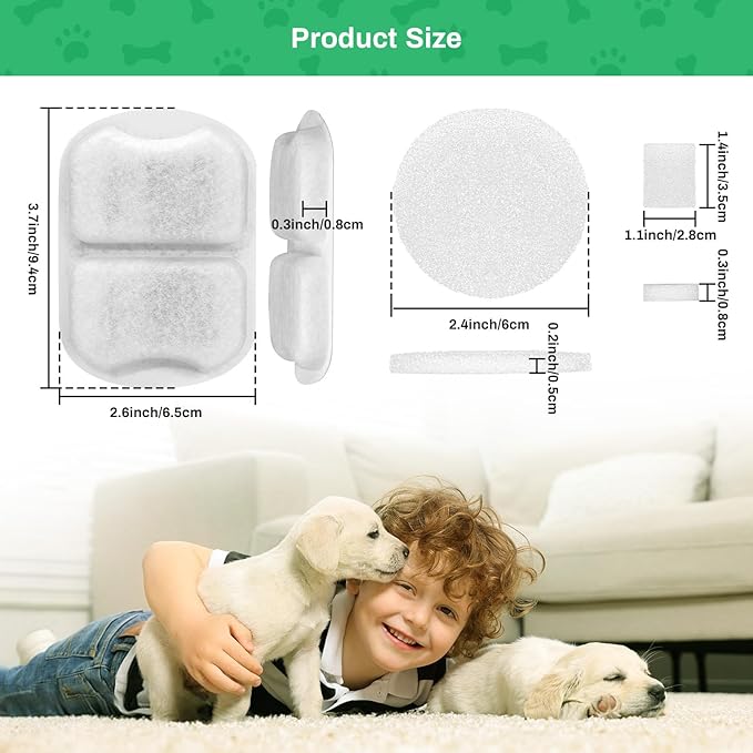 8-Pack Dog Water Fountain Filter Replacement for 7L/230oz/1.8G Stainless Steel Dog Fountain Super Quiet with Triple Filtration for Large Cats Multi-Pet Home (8 Set Filters for 7L Pet Fountain)