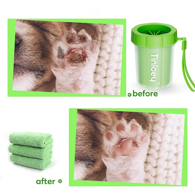 Dog Paw Cleaner for Small Dogs (with 3 Absorbent Towels), Dog Paw Washer, Paw Buddy Muddy Paw Cleaner, Pet Foot Cleaner (Small, Green)