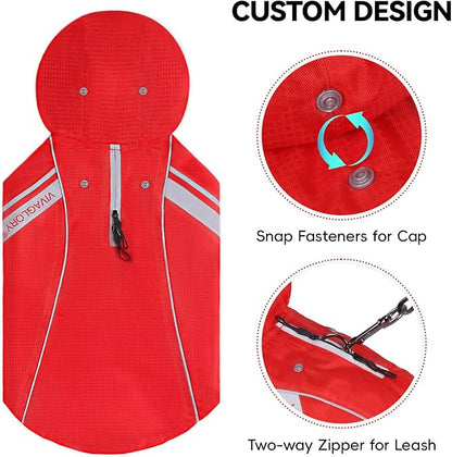 VIVAGLORY Wetoff Dog Raincoat, Rain Coat for Dog All Seasons Adventure, Rain Jacket with Harness Hole & Hood, Reflective Lightweight Waterproof for Doggy & Puppy, XXS, Red
