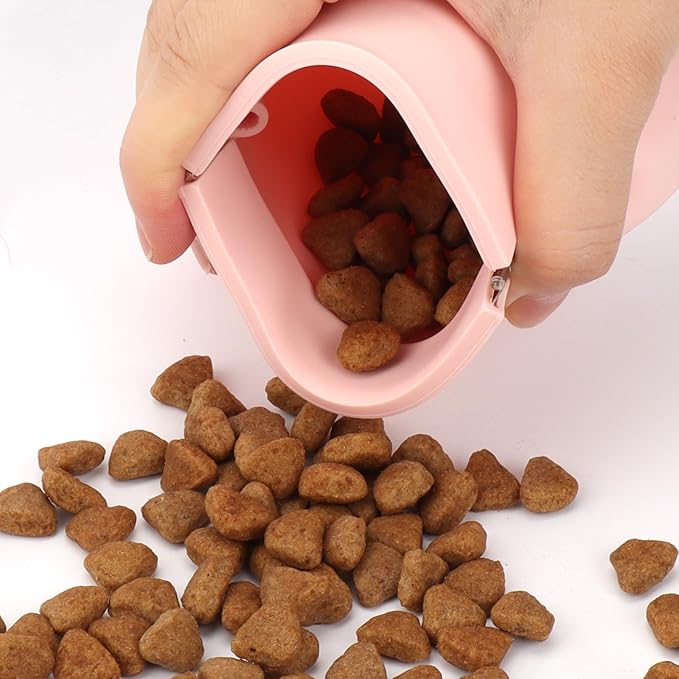 WALLFID Silicone Dog Treat Pouch Small Bag,Auto Closure,with Pet Training Clicker,Walking Bag for Dog and Cat,Pocket Size,Easy to Clean,Odorless,Travel Walking Bag (Pink)