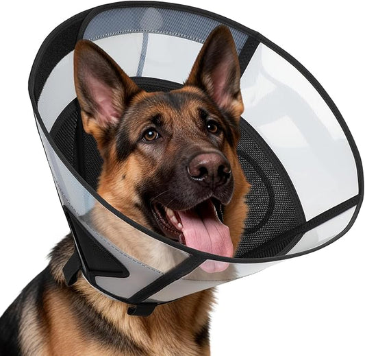 Soft Dog Cone Collar for Large Dogs, Mesh Windows Transparent E Collar for Dog, Anti-Bite Lick Wound Healing After Surgery Neuter Safety Practical Comfy Plastic Cone Black XL