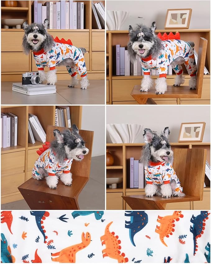 CuteBone Dinosaur Costume Dog Pajamas, Stretchy Spandex Crystal Velvet Sleepwear Coat for Small Dogs, Soft & Warm Pet Outfit Clothes for Cold Weather, Cozy Pullover Design COSP02L