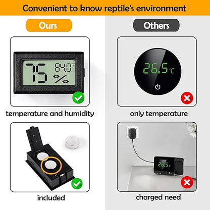 BSRESIN 2 PCS Rectangle Reptile Thermometer and Humidity Gauge for Bearded Dragon Accessories, Reptile Tank Accessories for Jumping Spider, Leopard Gecko, Hermit Crab, Gecko, Ball Python, Lizard