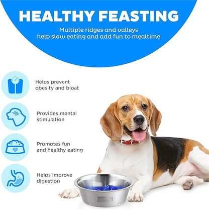 Outward Hound Stainless Steel Slow Feeder Bowl, Plastic Puzzle Maze for Fast Eaters, Small to Medium Dogs, Helps Prevent Bloat & Aid Digestion, Holds 2 Cups Wet or Dry Food, Non-Slip, Made Without BPA