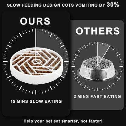 TOBYTO Slow Feeder Dog Bowls Large Medium Breed,Anti-Choking Slow Eating Dog Food Bowl,Non Slip Pet Slower Food Feeding Bowls Large Puzzle Slow Feeder Bloat Stop Maze Dog Dishes,White