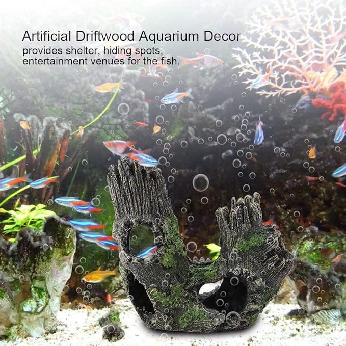 Tyenaza Aquarium Driftwood Decoration, Driftwood Resin Crafts Ornament for Aquarium Decoration Fish Tank Wood with Holes & Aquarium Caves Fish Tank Wood Decor(ST-004B)