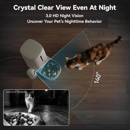 Automatic Cat Dog Feeder 4L with Camera, 1080P HD Video with Night Vision, Removable Camera, 2.4G/5G WiFi Smart Pet Food Dispenser with AI Function(Sub Required), 2-Way Audio, Tuya APP