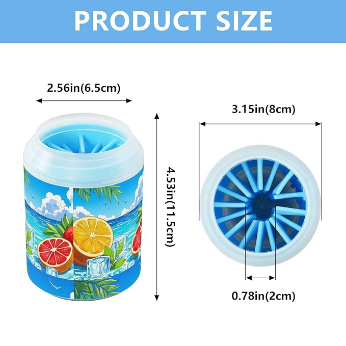 Dog Paw Cleaner Cups for Dogs Pets Foot Washer Paw Scrubber for Medium Small Cats Dogs Cleaning Cup Sea Summer Fruit Blue