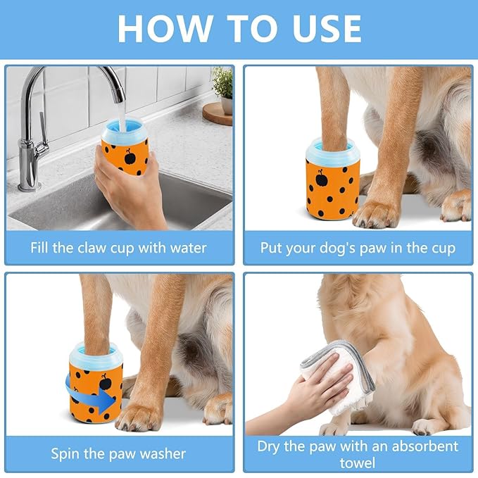 Dog Paw Cleaner Mudbuster Dog Foot Washer for Small Medium Large Dogs Cats Premium Pet Supplies Halloween Pumpkins Dots Orange