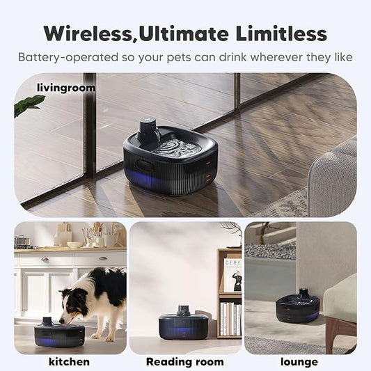 WOPET Wireless Dog Water Fountain for Large Dogs, 6L/205oz Dog Water Bowl Dispenser with 5000mAh Battery Operated, W600 Pro Cordless Pet Fountain for Dogs&Cats with Motion Sensor, Ultra Quiet Pump