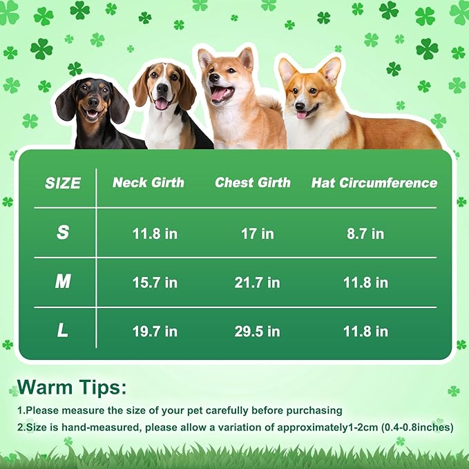 Leprechaun Dog Costume, 3 PCS St Patrick’s Day Puppy Outfit with Hat & Gold Pot, Irish Lucky Theme Celebration Green Holiday Clothes Dress Up for Dogs Cat Pet Small Medium Large