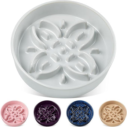 vancasso Ceramic Slow Feeder Dog Bowls, Puzzle Dog Food Bowls with Floral Maze, Anti -Slip Pet Food Dish for Large Breed, 3 Cups, Grayish Cyan