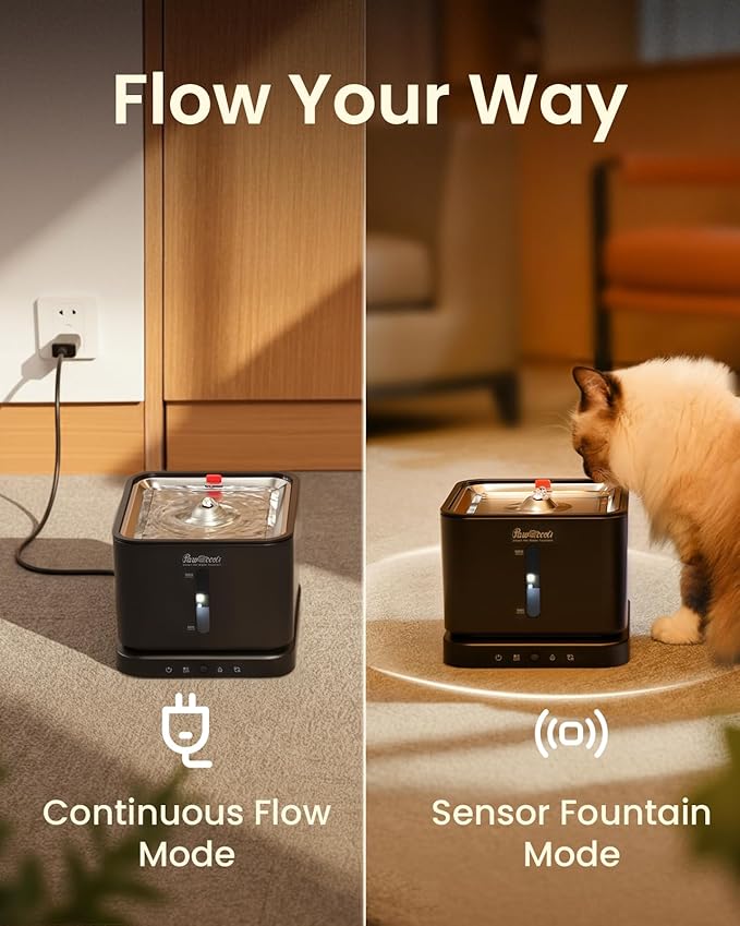 Cordless Cat Water Fountain, 3L/100oz Stainless Steel Tray, Cat Fountains for Drinking, Pet Water Fountains Indoor, Automatic Dog Water Bowl Dispenser, Rechargeable Battery Operated Black