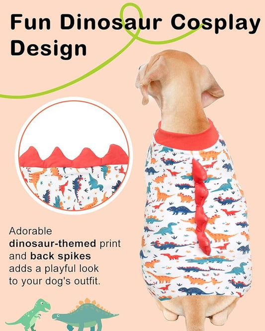 CuteBone Dinosaur Costume Dog Pajamas, Stretchy Spandex Crystal Velvet Sleepwear Coat for Small Dogs, Soft & Warm Pet Outfit Clothes for Cold Weather, Cozy Pullover Design COSP02-3XL