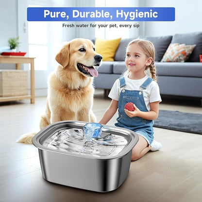 3 Gallon Dog Water Fountain for Large Dogs, 12L Stainless Steel Pet Water Fountain Inside, Automatic Dog Water Bowl Dispenser Dog Drinking Fountain with 2 Filters for Multiple Pets