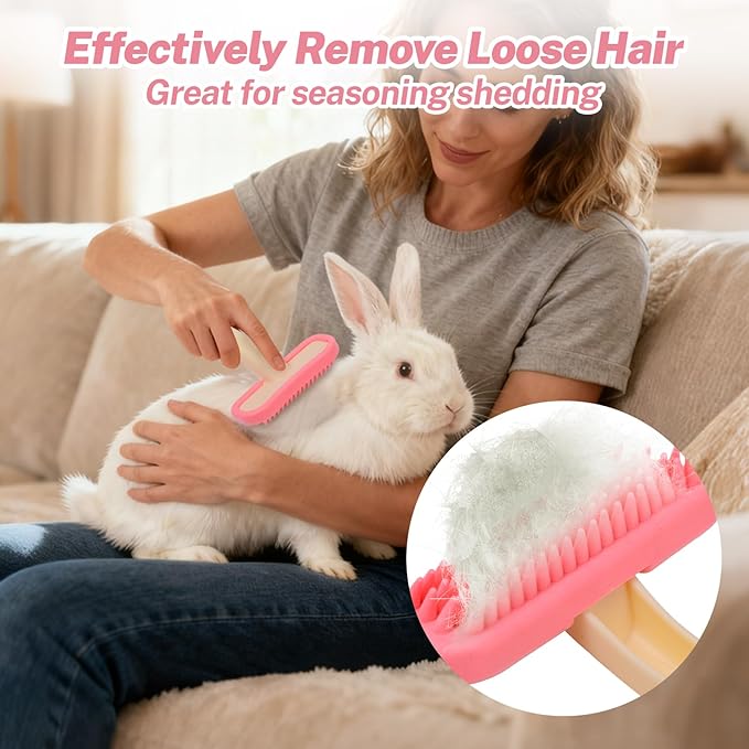 Bunny Brush, Soft Silicone Small Animal Brush, Short Hair Dog Brush - Removes Loose Fur, Detangles & Massages for Rabbits, Chinchillas, Kittens & Puppies During Shedding Season or Bath Time