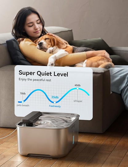 3 Gal Stainless Steel Dog Water Fountain for Large Dog, Dog Water Bowl Dispenser with Water Level Window, Super Quiet Pet Water Fountain for S-L Dogs and Multi-Pet with 10 Filters & 10 Filter Sponges