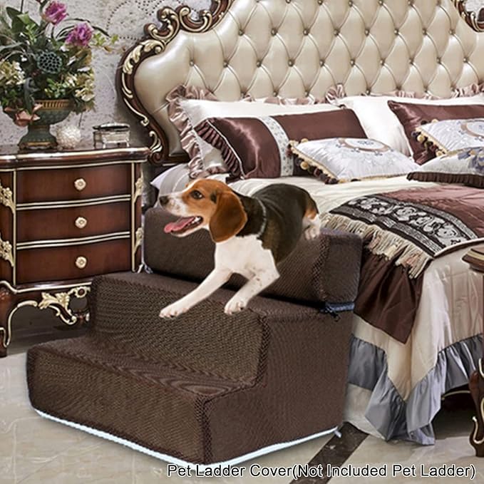 Dog Stairs for Small Dogs and Cats | 3-Step Dog Steps for Bed | 14" H Pet Stairs for High Bed | Plush and Soft Fabric, Provides Paw Traction and Stability,Mesh Fabric,Black