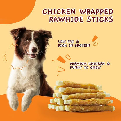 Jungle Calling Dog Treats, Chicken Wrapped Rawhide Sticks for Dogs, Grain-Free Natural Small Dogs Training Treats, Edible Pet Chew Snacks,10.6 oz (Pack of 2)