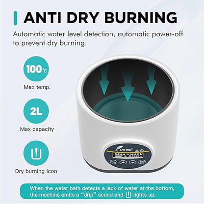 LAB FISH 2L Lab Water Bath(WB-2), 100℃ Precision Heating, Stainless Steel Tank with Timer & Anti-Dry Burn Protection