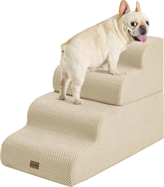 Made4Pets Dog Stairs Ramp for Bed 19.7" H, 4-Step Dog Steps for High Bed Couch Sofa Climbing, 35D Foam Pet Steps for Small Dogs and Cats, Non-Slip Bottom Pet Stairs, Beige