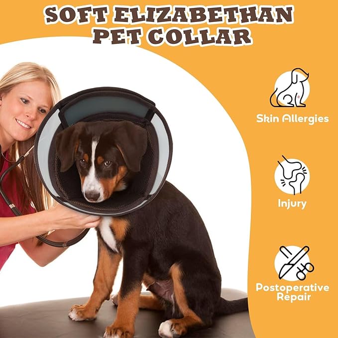 Soft Dog Cone for Dogs After Surgery,Foldable Dog's Cone Collar,Adjustable E Collar Alternative to Stop Licking,Pet Cones for Dog,Doggy Surgery Collar,Dogs Recovery Collars & Cones,Brown,XL