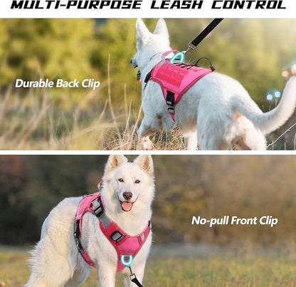 WINGOIN Pink Tactical Dog Harness with Handle Tactical Dog Harness for Large Dogs No Pull Adjustable Pet Harness Reflective K9 Military Service Dog Vest for Walking Hiking Training (L)