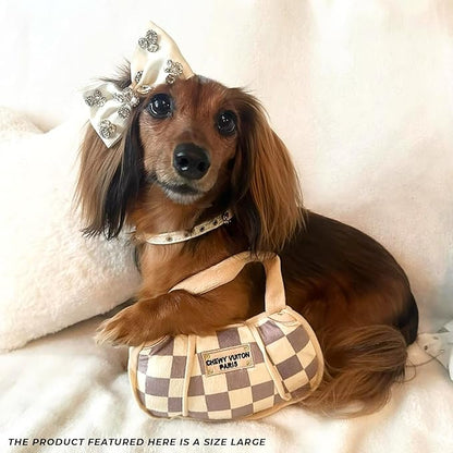 Haute Diggity Dog Checker Chewy Vuiton Handbag, Plush Designer Dog Toys with Interactive Squeaker, Stimulating Pet Enrichment, Machine-Washable & Safe Materials for All Breeds, Size Large